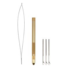   Professional Micro Ring and Tube Hair Extension Tool Set, Gold Aluminum - Includes 1 Loop and 3 Hook Needles for Easy and Precise Hair Extension Application
