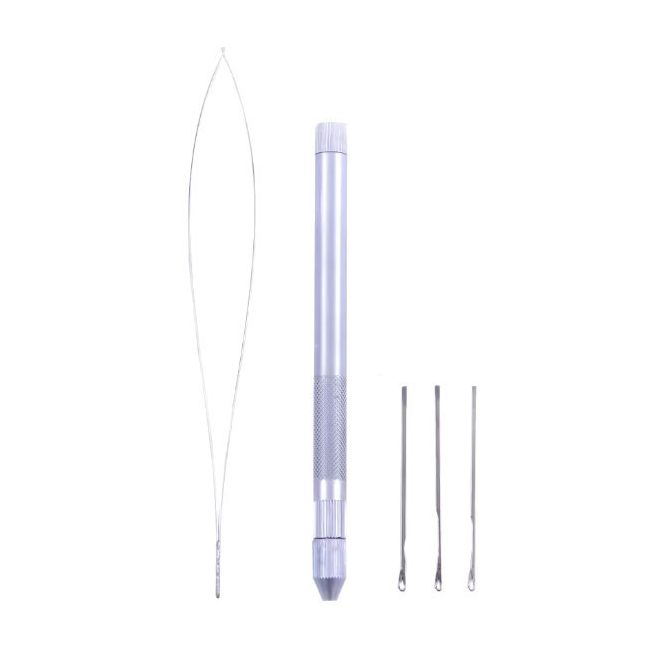 Professional Micro Ring and Tube Hair Extension Tool Set, Silver Aluminum - Includes 1 Loop and 3 Hook Needles for Easy and Precise Hair Extension Application