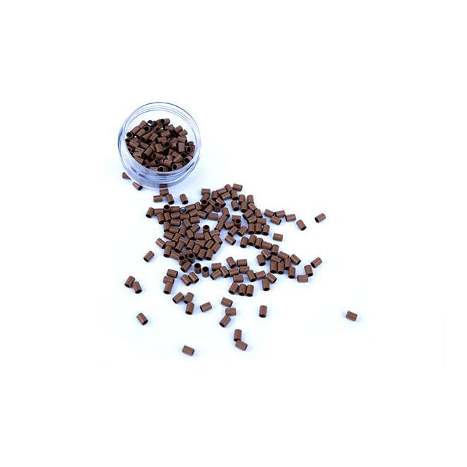 Silicone-Lined Aluminium Mini Tubes Without Flange for Hair Extensions Light Brown 100pcs 3x3x5mm #11 - Secure Micro Ring Fitting