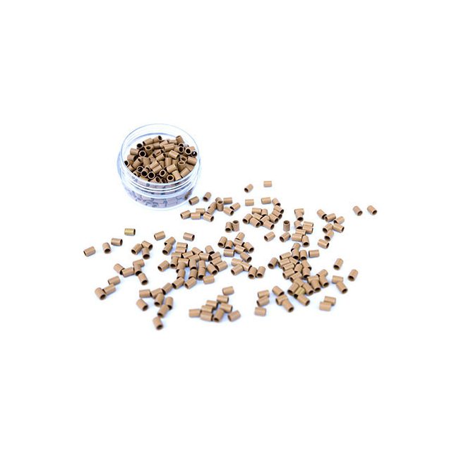 Silicone-Lined Aluminium Mini Tubes Without Flange for Hair Extensions Dark Blonde 100pcs 3x3x5mm #8 - Secure Micro Ring Fitting