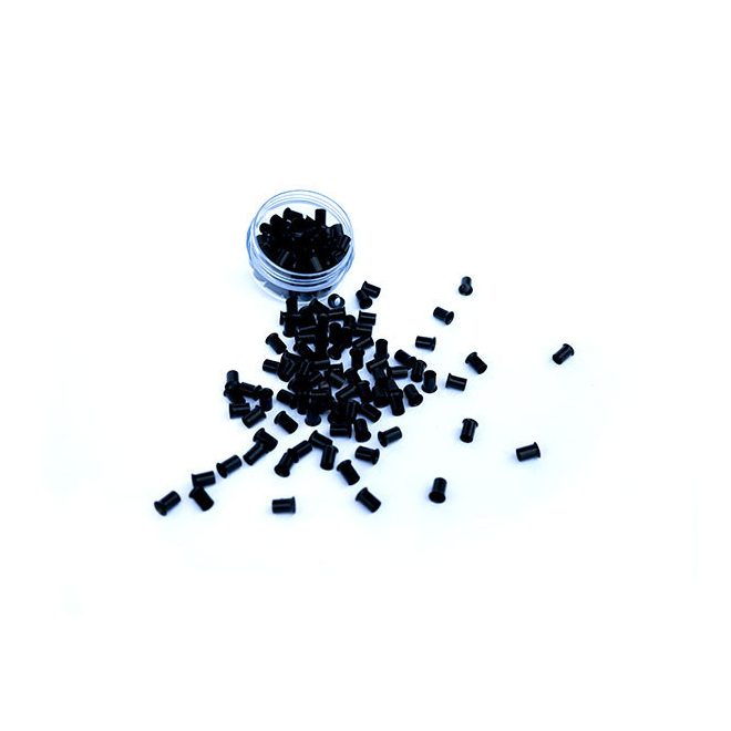 Flanged Silicone-Free Copper Micro Tubes for Hair Extensions Black 100pcs #1 - 4mm Length, 2.4mm Inner Diameter, 3mm Outer Diameter