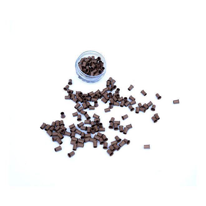 Flanged Silicone-Free Copper Micro Tubes for Hair Extensions Light Brown 100pcs #11 - 4mm Length, 2.4mm Inner Diameter, 3mm Outer Diameter