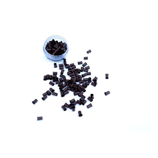Flanged Silicone-Free Copper Micro Tubes for Hair Extensions Medium Brown 100pcs #5 - 4mm Length, 2.4mm Inner Diameter, 3mm Outer Diameter