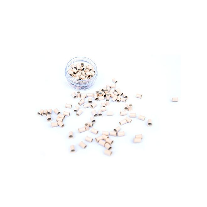 Flanged Silicone-Free Copper Micro Tubes for Hair Extensions Medium Blonde 100pcs #6 - 4mm Length, 2.4mm Inner Diameter, 3mm Outer Diameter