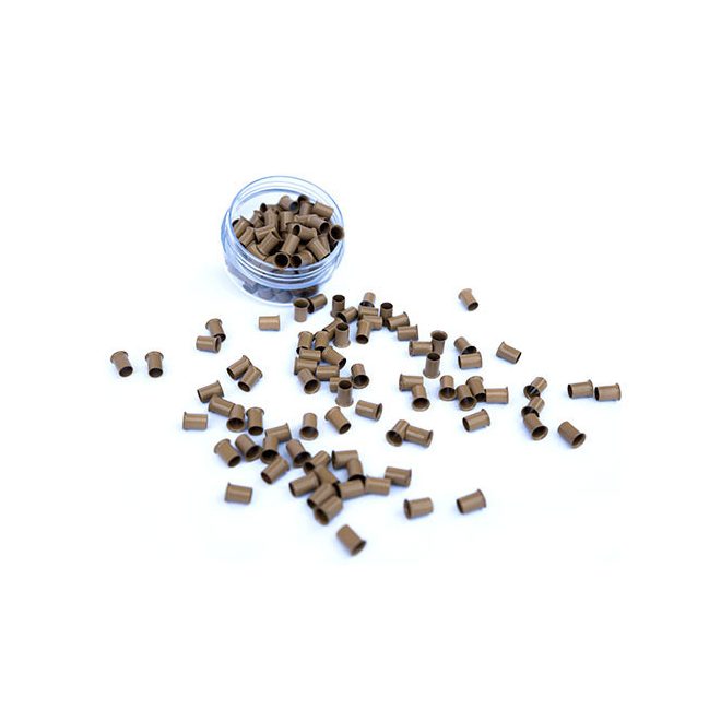Flanged Silicone-Free Copper Micro Tubes for Hair Extensions Dark Blonde 100pcs #8 - 4mm Length, 2.4mm Inner Diameter, 3mm Outer Diameter