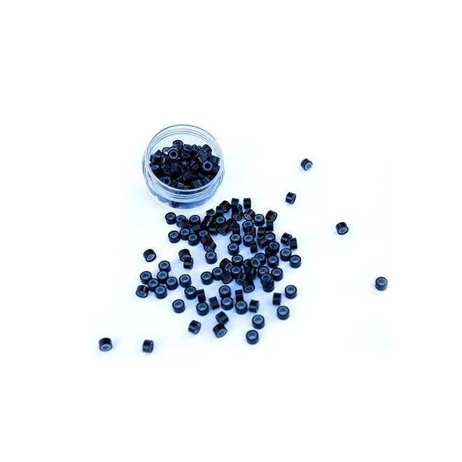 Silicone-Lined Micro Rings for Hair Extensions Black 100pcs #1 - 4mm Length, 2.4mm Inner Diameter, 6mm Outer Diameter 5030