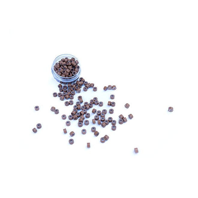 Silicone-Lined Micro Rings for Hair Extensions Light Brown 100pcs #11 - 4mm Length, 2.4mm Inner Diameter, 6mm Outer Diameter 5030