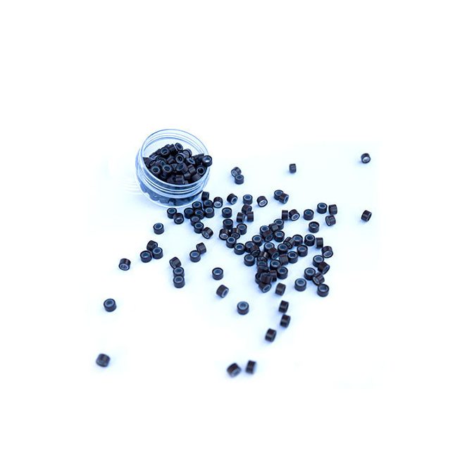 Silicone-Lined Micro Rings for Hair Extensions Dark Brown 100pcs #3 - 4mm Length, 2.4mm Inner Diameter, 6mm Outer Diameter 5030