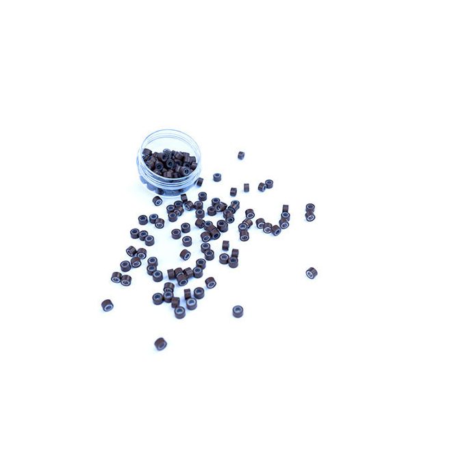 Silicone-Lined Micro Rings for Hair Extensions Medium Brown 100pcs #5 - 4mm Length, 2.4mm Inner Diameter, 6mm Outer Diameter 5030