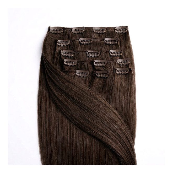 Clip-In Human Hair Extension Classic Natural Brown 40cm Color #2 - HairExtensionShop.ie