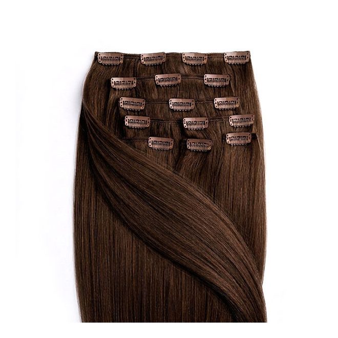Clip-In Human Hair Extension Classic Dark Brown 40cm Color #4 - HairExtensionShop.ie