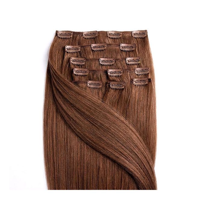 Clip-In Human Hair Extension Classic Medium Brown 40cm Color #6 - HairExtensionShop.ie