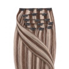 Clip-In Human Hair Extension Classic Highlighted Medium Brown-Light Bleach Blonde 40cm Color #6/60 - HairExtensionShop.ie