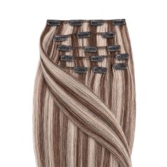 Clip-In Human Hair Extension Classic Highlighted Medium Brown-Light Bleach Blonde 50cm Color #6/60 - HairExtensionShop.ie
