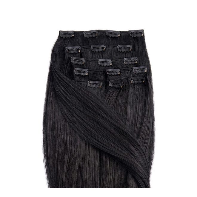 Clip-In Human Hair Extension Classic Jet Black 60cm Color #1 - HairExtensionShop.ie