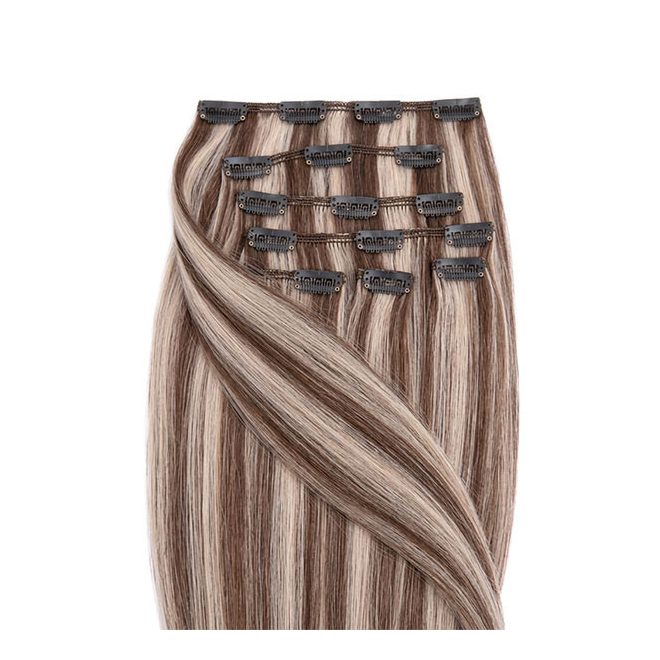 Clip-In Human Hair Extension Classic Highlighted Medium Brown-Light Bleach Blonde 60cm Color #6/60 - HairExtensionShop.ie