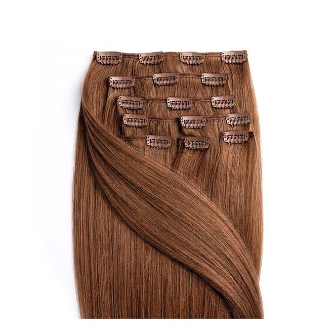 Clip-In Human Hair Extension Classic Light Brown 60cm Color #8 - HairExtensionShop.ie