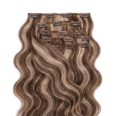   Clip In Hair Extension Classic Body Wave Highlighted Medium Brown-Light Bleach Blonde 40cm (Color #6/60)