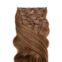 Clip-In Human Hair Extension Classic Body Wave Light Brown 40cm Color #8 - HairExtensionShop.ie