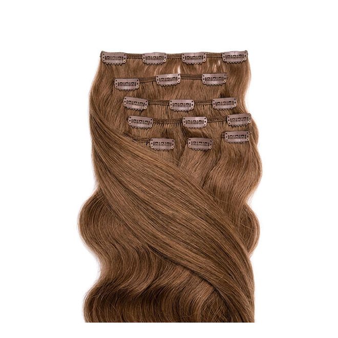 Clip-In Human Hair Extension Classic Body Wave Light Brown 40cm Color #8 - HairExtensionShop.ie