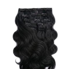 Clip-In Human Hair Extension Classic Body Wave Jet Black 50cm Color #1 - HairExtensionShop.ie