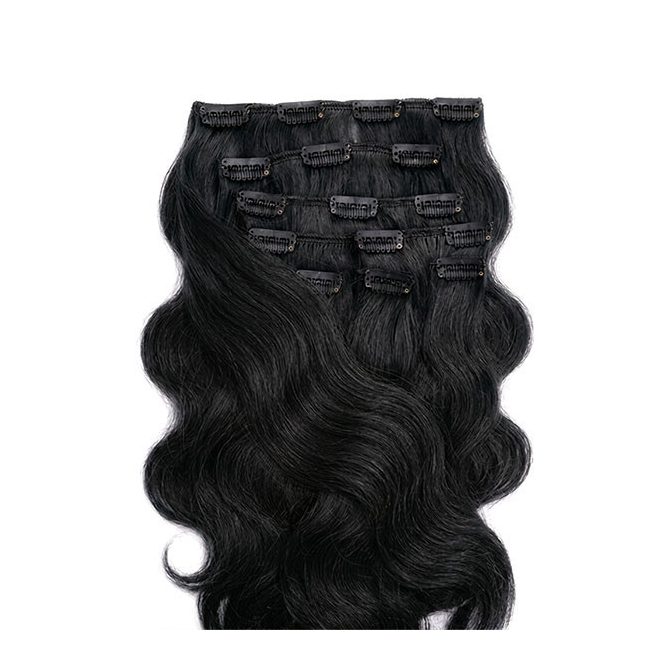 Clip-In Human Hair Extension Classic Body Wave Jet Black 50cm Color #1 - HairExtensionShop.ie