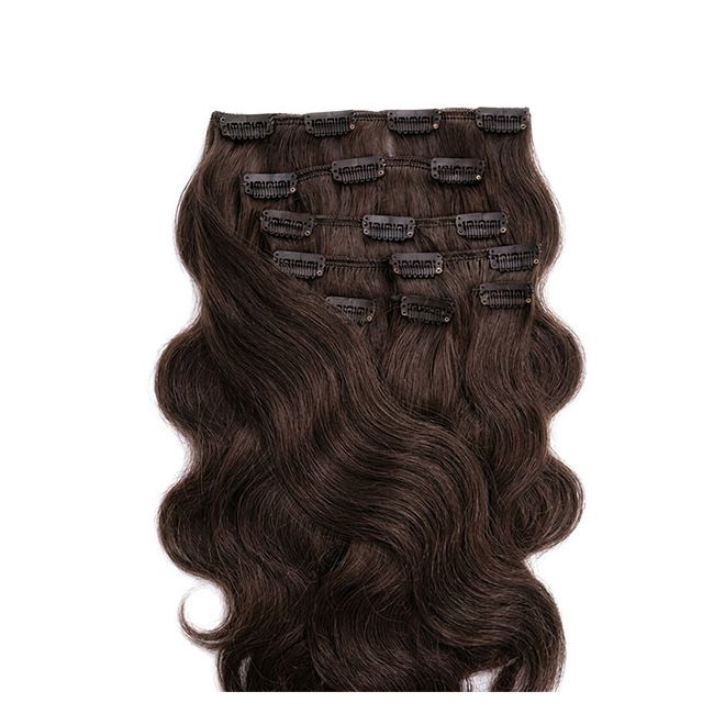 Clip-In Human Hair Extension Classic Body Wave Dark Brown 50cm Color #4 - HairExtensionShop.ie