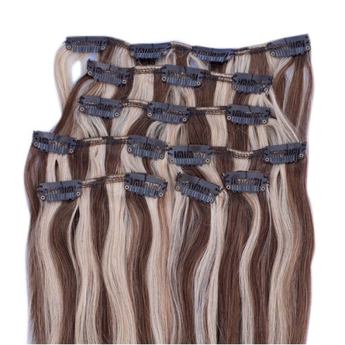 Clip In Hair Extension Highlighted Medium Brown-Light Bleach Blonde 40cm (Color #6/60)