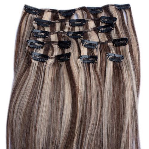 Clip In Hair Extension Highlighted Medium Brown-Bleach Blonde 40cm (Color #6/613)
