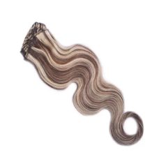   Clip In Hair Extension Body Wave Highlighted Medium Brown-Light Bleach Blonde 60cm (Color #6/60)