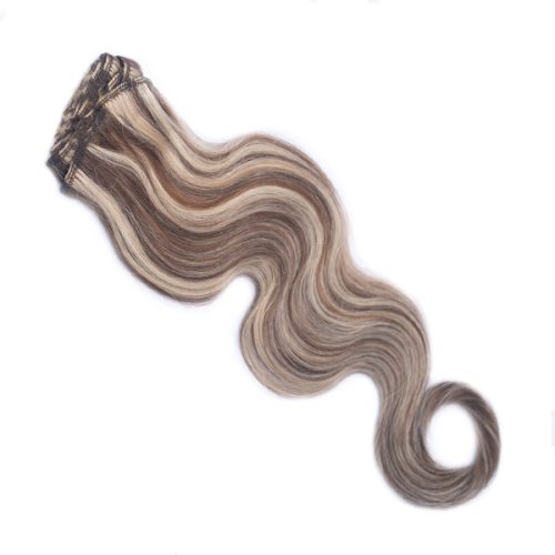 Clip In Hair Extension Body Wave Highlighted Medium Brown-Light Bleach Blonde 40cm (Color #6/60)