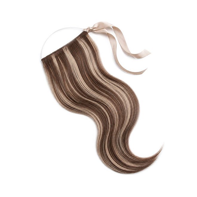 Halo Flip-In Human Hair Extensions Highlighted Medium Brown-Light Bleach Blonde 50cm – Classic 7A, Color #6/60