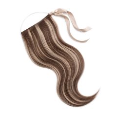   Halo Flip-In Human Hair Extensions Highlighted Medium Brown-Light Bleach Blonde 60cm – Classic 7A, Color #6/60