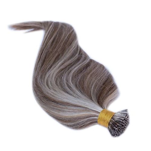 Micro Ring Hair Extension Highlighted Medium Brown-Light Bleach Blonde 40cm (Color #6/60)