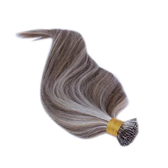Micro Ring Hair Extension Highlighted Medium Brown-Light Bleach Blonde 60cm (Color #6/60)