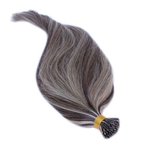 Micro Ring Hair Extension Highlighted Medium Brown-Bleach Blonde 40cm (Color #6/613)