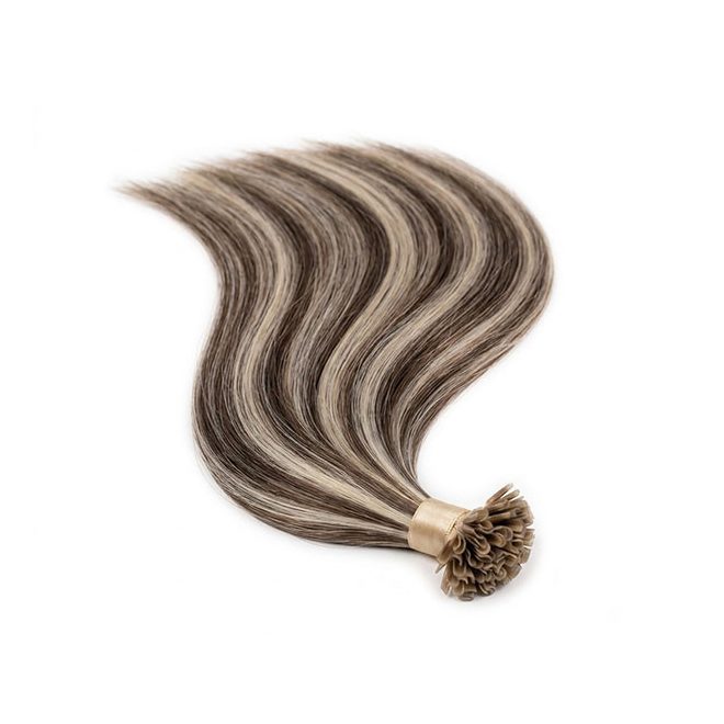 U-Tip Keratin Bond Hair Extension Classic Highlighted Medium Brown-Bleach Blonde 40cm (Color #6/613) – U-Tip Keratin Bond Hair Extension – HairExtensionShop.ie