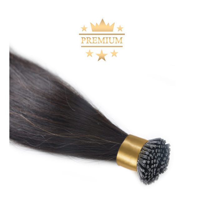 Virgin I-TIP Premium Hair Extension Natural Black 60cm (Color #1b) - Micro Ring Hair Extension for Natural Length and Volume