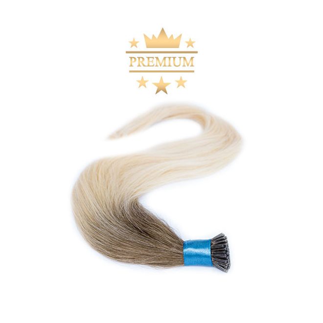 Virgin I-TIP Premium Hair Extension Ombre Medium Brown to Light Platinum Blonde 60cm Colour #6/60 - Micro Ring Hair Extension for Natural Length and Volume